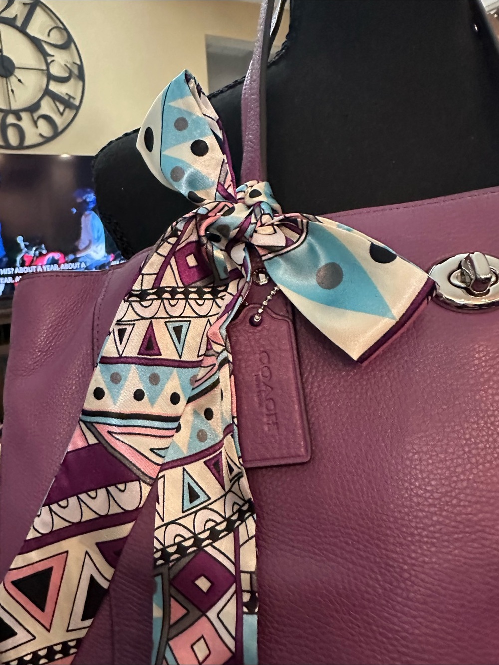 COACH Town Tote Purple Pebbled Leather Tote - Picture 3 of 15